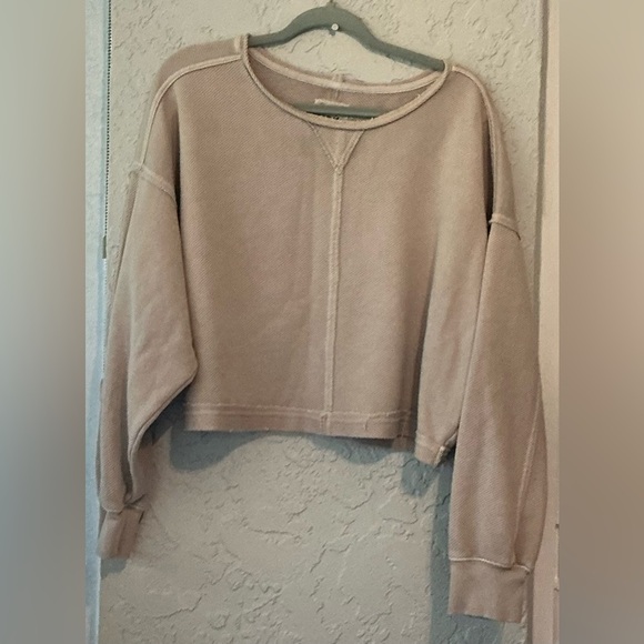 aerie Tops - Aerie Light Tan Textured Long Cropped Sweatshirt